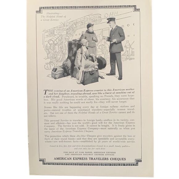 Vintage 1927 American Express Travelers Cheques Ad Advertisement - Picture 2 of 3